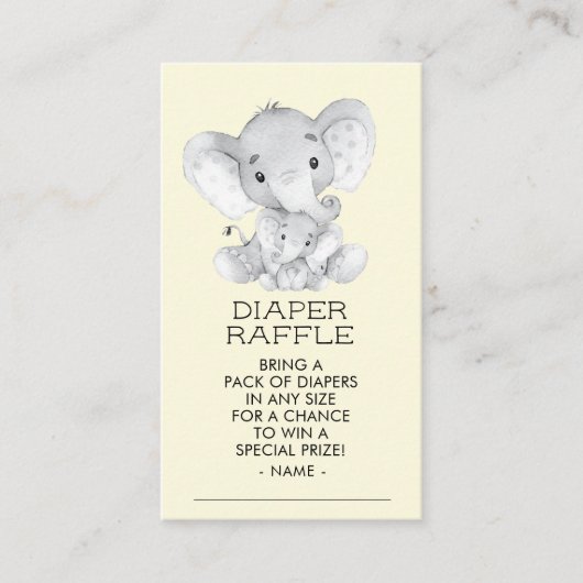 Elephant Neutral Baby shower Luier Raffle Ticket Informatiekaartje (Voorkant)