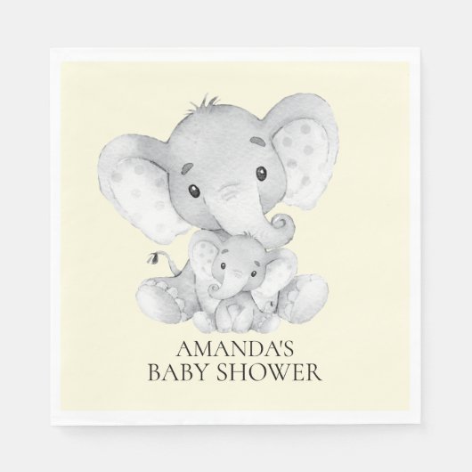 Elephant Neutral Baby shower Papieren servetten (Voorkant)