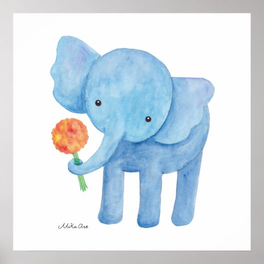 Elephant Nursery Art Print Cute Elephant Poster (Voorkant)