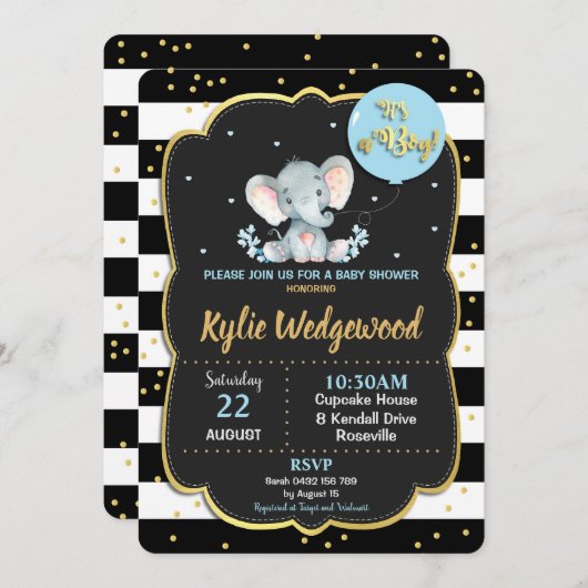 Elephant Oerwoud Animal Baby shower Invitation Boy Kaart (Voorkant / Achterkant)