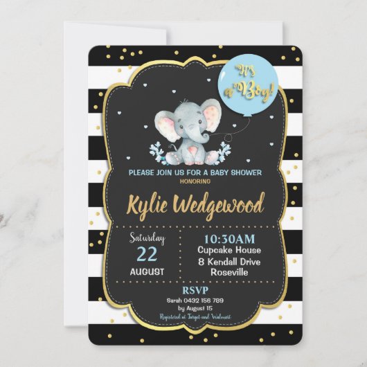 Elephant Oerwoud Animal Baby shower Invitation Boy Kaart (Voorkant)