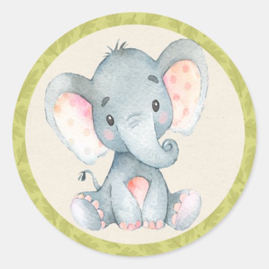 Elephant Oerwoud Animals Baby shower Favor Sticker (Voorkant)
