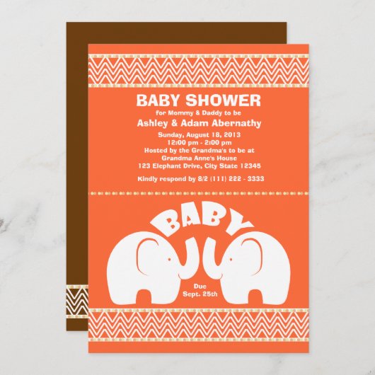 Elephant Oerwoud Baby shower Kaart (Voorkant / Achterkant)