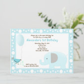 Elephant Oerwoud Dot 5x7 Birthday Uitnodiging blau (Staand voorkant)