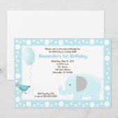Elephant Oerwoud Dot 5x7 Birthday Uitnodiging blau (Voorkant / Achterkant)