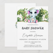 Elephant Oerwoud Girl Baby shower Kaart (Voorkant / Achterkant)