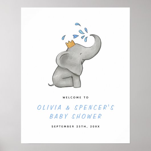 Elephant Oerwoud Greenery Baby shower Welkomstbord Poster (Voorkant)