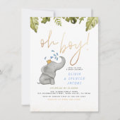 Elephant & Oerwoud Greenery Gold Oh Boy Baby showe Kaart (Voorkant)