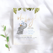 Elephant & Oerwoud Greenery Gold Oh Boy Baby showe Kaart