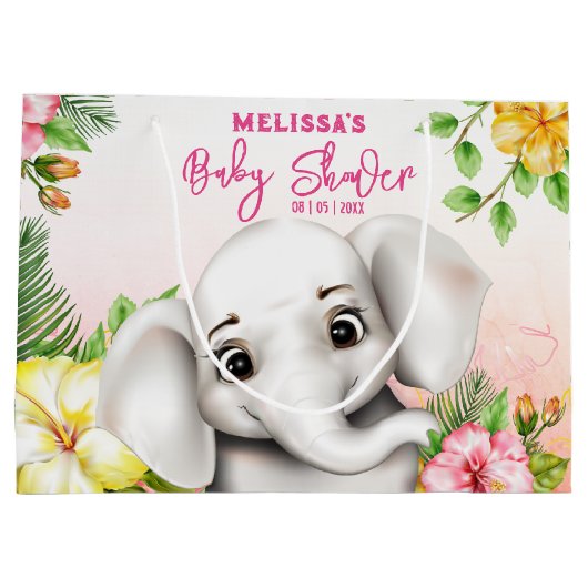 Elephant Oerwoud Safari Gepersonaliseerd Baby show Groot Cadeauzakje (Achterkant)