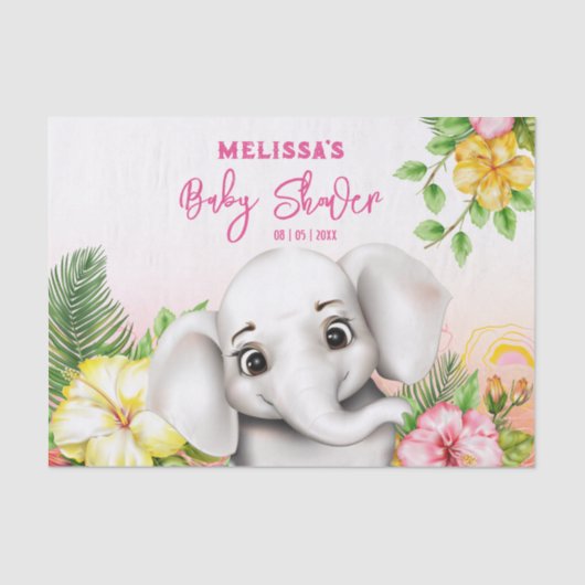 Elephant Oerwoud Safari Gepersonaliseerd Baby show Tissuepapier (Voorkant)