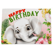 Elephant Oerwoud Safari Girl Birthday Groot Cadeauzakje (Voorkant)