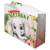 Elephant Oerwoud Safari Girl Birthday Groot Cadeauzakje (Achterkant Gekanteld)