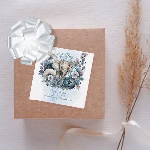 Elephant Oh Boy Blue Floral Baby shower Bedankjes Labels