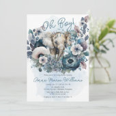 Elephant Oh Boy Blue Floral Baby shower Kaart (Staand voorkant)