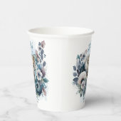 Elephant Oh Boy Blue Floral Baby shower Papieren Bekers (Rechts)