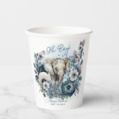 Elephant Oh Boy Blue Floral Baby shower Papieren Bekers (Voorkant)