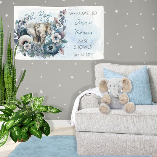 Elephant Oh Boy Blue Floral Baby shower Spandoek