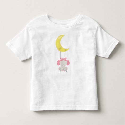 Elephant on a Swing, Cute Elephant, Crown, Moon Kinder Shirts (Voorkant)