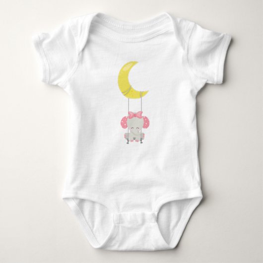 Elephant on a Swing, Cute Elephant, Crown, Moon Romper (Voorkant)