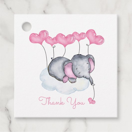 Elephant on Cloud Cute Girl Baby shower Bedankjes Labels (Voorkant)