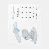 Elephant on Cloud Personalized Boy Milestone Baby  Fleece Deken (Voorkant)
