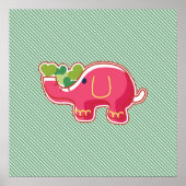 Elephant on Green Diagonal Striped Background Poster (Voorkant)