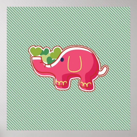 Elephant on Green Diagonal Striped Background Poster (Voorkant)