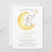 Elephant on Moon Baby Shower Invitation Kaart (Voorkant)