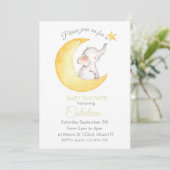 Elephant on Moon Baby Shower Invitation Kaart (Staand voorkant)
