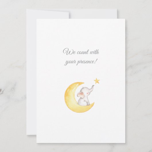Elephant on Moon Baby Shower Invitation Kaart (Achterkant)