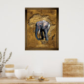 Elephant on Rustic Map of Africa Art Poster (Keuken)