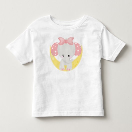 Elephant on the Moon, Cute Elephant, Crown, Stars Kinder Shirts (Voorkant)