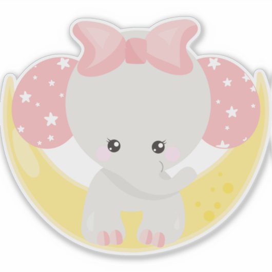 Elephant on the Moon, Cute Elephant, Crown, Stars Sticker (Voorkant)