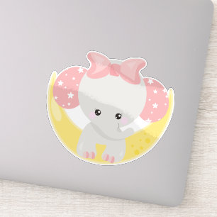 Elephant on the Moon, Cute Elephant, Crown, Stars Sticker