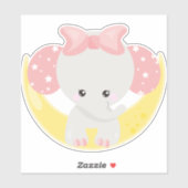 Elephant on the Moon, Cute Elephant, Crown, Stars Sticker (Vel)