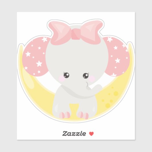 Elephant on the Moon, Cute Elephant, Crown, Stars Sticker (Vel)