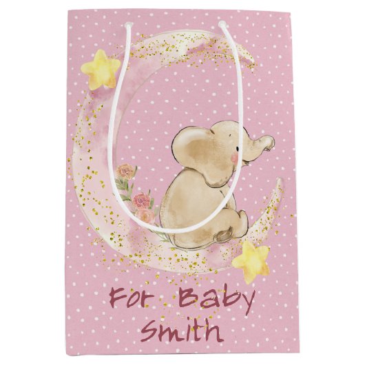 Elephant op een Crescent Moon Medium Cadeauzakje (Voorkant)