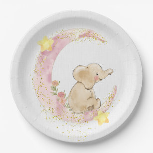 Elephant op een maan met Glitter Papieren Bordje