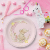 Elephant op een maan op roze papieren bordje (Feest)