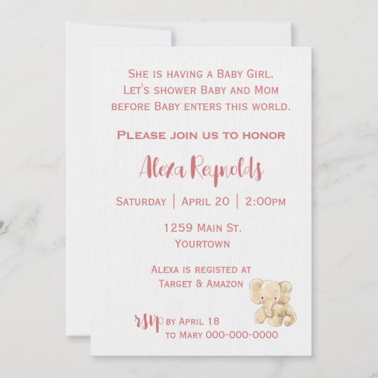 Elephant op een Moon Baby shower Kaart (Achterkant)