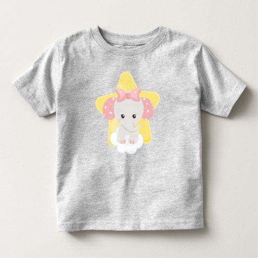 Elephant op een wolk, luiend geluid, sterren, lint kinder shirts (Voorkant)