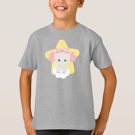 Elephant op een wolk, luiend geluid, sterren, lint t-shirt (Voorkant)