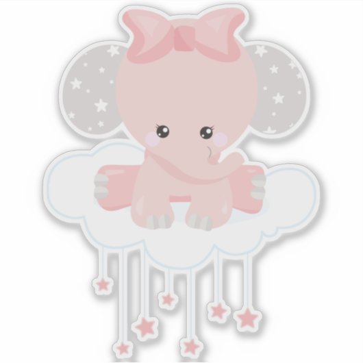 Elephant op een wolk, luiend middel, kroon, sterre sticker (Voorkant)