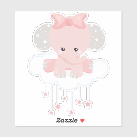 Elephant op een wolk, luiend middel, kroon, sterre sticker (Vel)