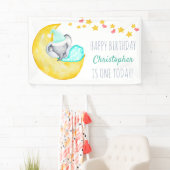 Elephant op Moon Little Boys Birthday Party Spandoek (Insitu)