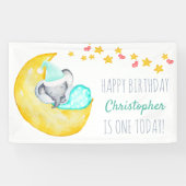 Elephant op Moon Little Boys Birthday Party Spandoek (Horizontaal)