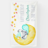 Elephant op Moon Little Boys Birthday Party Spandoek (Verticaal)