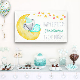 Elephant op Moon Little Boys Birthday Party Spandoek