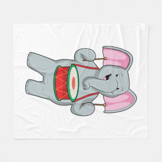 Elephant op Music met Drum Fleece Deken (Voorkant (Horizontaal))